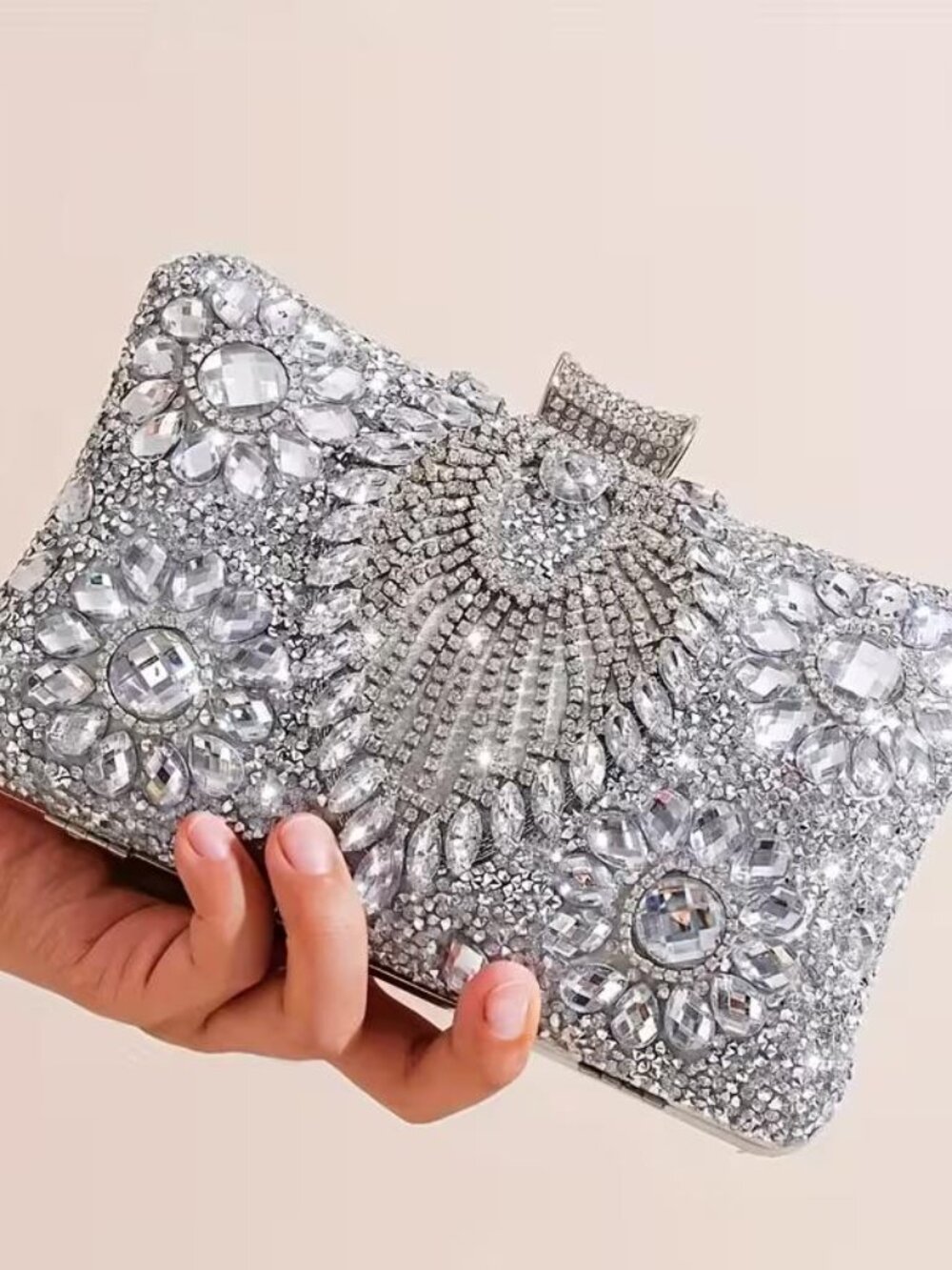 SILVER RHINESTONE EVENING BAG